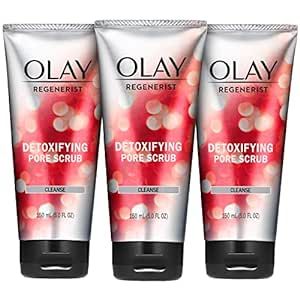 Olay Facial Cleanser Regenerist, Detoxifying Pore Scrub & Exfoliator, 5 Fl Oz (Pack of 3)