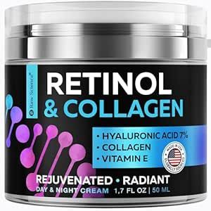 Retinol Cream for Face, Anti Aging Face Moisturizer for Women & Men, Anti Wrinkle Cream with Collagen Vitamin E, Day & Night Cream, Hyaluronic Acid Moisturizer for Skin, Revitalizing Face Cream 1.7 OZ